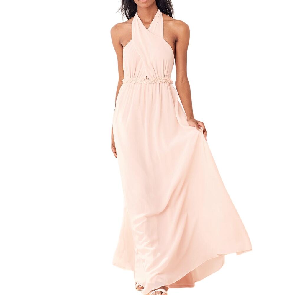 Lulus S NEW Dont Let Go True Blush Halter Maxi Dress Pink Bridemaid Prom